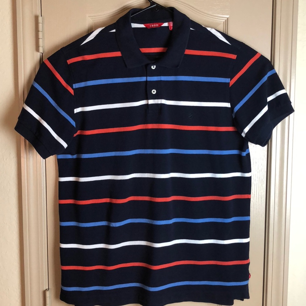 Izod men’s Sz L striped white-blue-orange